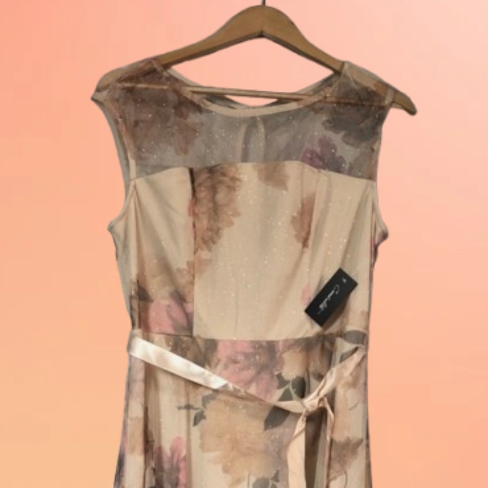 Candalite Dress Size L Floral Shimmer Sparkle Glitter NWT